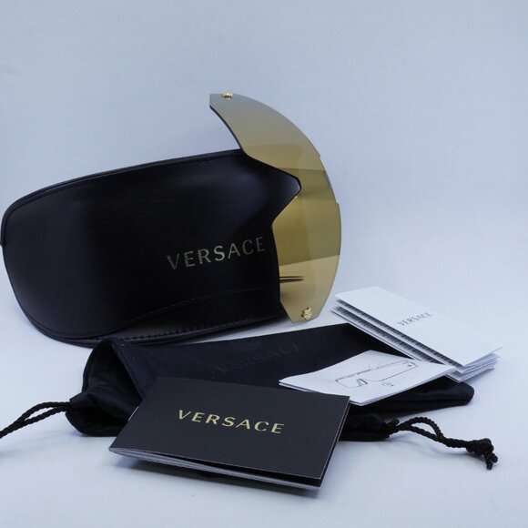 Versace VE4461 GB1/87 Sunglasses Black Shield Frame,Grey with Gold Clip-On Lense